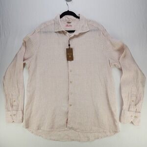 Stenstroms Dress Shirt Mens Sz XXL Light Pink Plaid Linen Button Down Slimline